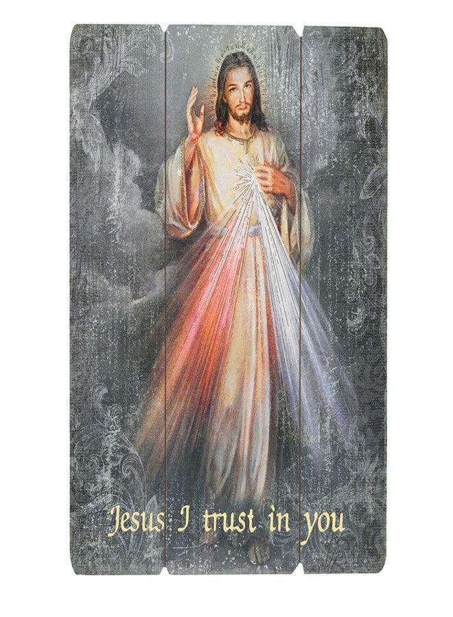 Needzo Laser Cut Wood Divine Mercy Icon Wall Plaque, Jesus I Trust in Religious Hanging Decoration for Home or Office, 12 x 15 - Image 1